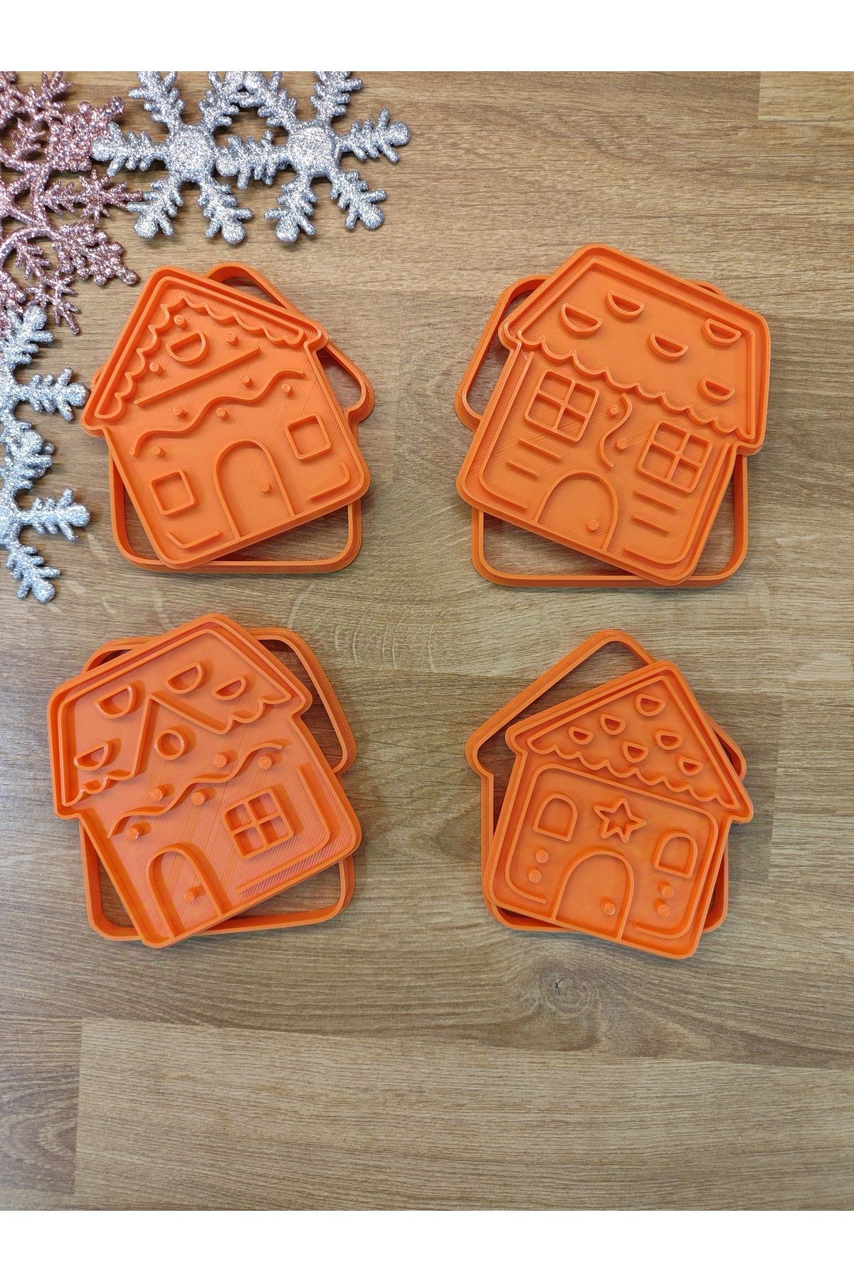 Yılbaşı Yeni Yıl Süslü Dekorlu Evler Seti Kurabiye Kalıbı