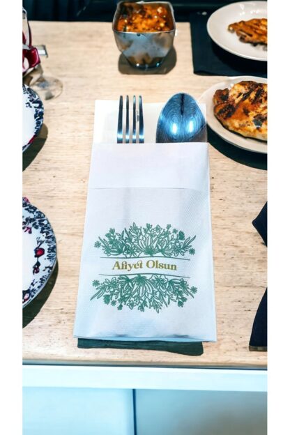 Afiyet Olsun Cepli 2 Katlı Renkli Baskılı Kağıt Peçete 40x40 cm