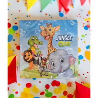 Jungle Club Safari Hayvanları Aslan Fil Zebra Desenli Renkli Baskılı Kağıt Peçete 33x33 cm