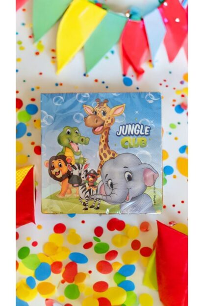 Jungle Club Safari Hayvanları Aslan Fil Zebra Desenli Renkli Baskılı Kağıt Peçete 33x33 cm