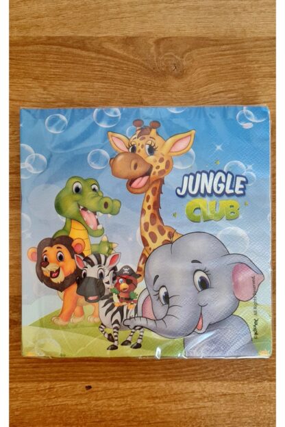Jungle Club Safari Hayvanları Aslan Fil Zebra Desenli Renkli Baskılı Kağıt Peçete 33x33 cm - Görsel 2