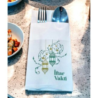 Ramazan Özel İftar Vakti Cepli 2 Katlı Renkli Baskılı Kağıt Peçete 40x40 cm