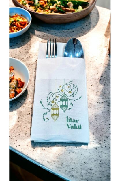 Ramazan Özel İftar Vakti Cepli 2 Katlı Renkli Baskılı Kağıt Peçete 40x40 cm