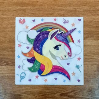 Unicorn Boynuzlu At Gökkuşağı Yıldız Desenli Renkli Baskılı Kağıt Peçete 32x32 cm