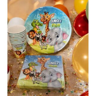 Jungle Club Safari Hayvanları Aslan Fil Zebra Desenli Kağıt Peçete Tabak Bardak Set