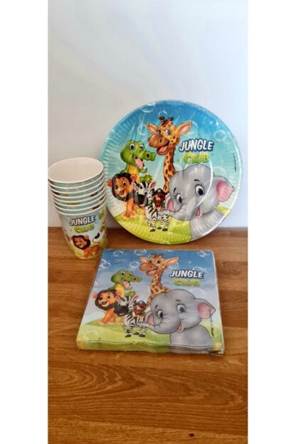 Jungle Club Safari Hayvanları Aslan Fil Zebra Desenli Kağıt Peçete Tabak Bardak Set - Görsel 2