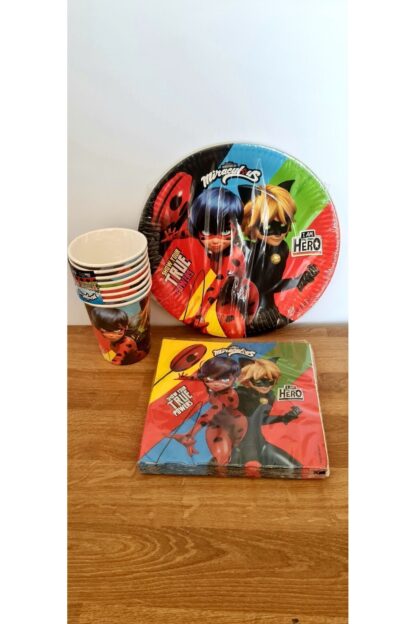 Miraculous LadyBug Uğur Böceği ile Kara Kedi Desenli Kağıt Peçete Tabak Bardak Set - Görsel 2