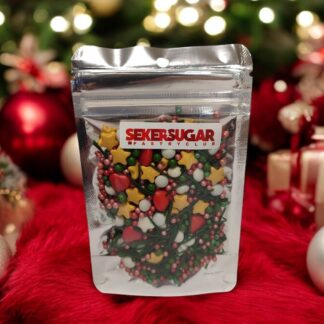 Yılbaşı Temalı Pasta Süsü Sprinkles Süsleme Şekeri Altın Yıldız Kalp No:7