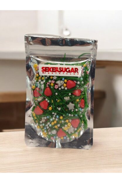 Yılbaşı Temalı Pasta Süsü Sprinkles Süsleme Şekeri Karışımı Kırmızı Kalp No:1 - Görsel 2