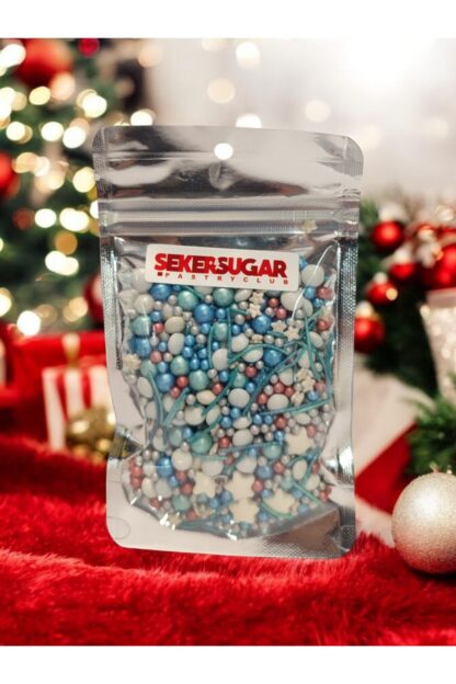 Yılbaşı Temalı Pasta Süsü Sprinkles Süsleme Şekeri Karışımı Parlak Mavi No:3