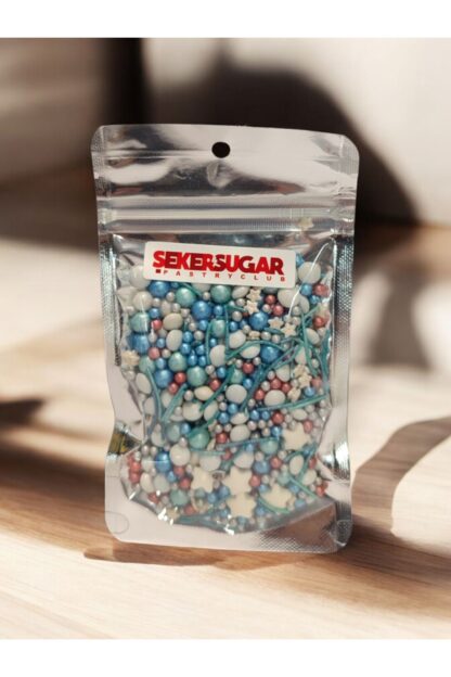 Yılbaşı Temalı Pasta Süsü Sprinkles Süsleme Şekeri Karışımı Parlak Mavi No:3 - Görsel 2
