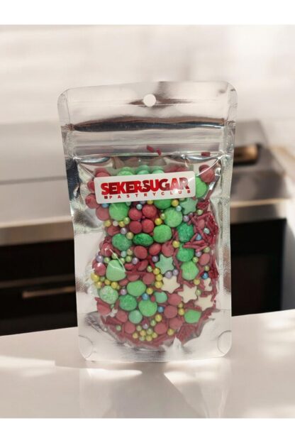 Yılbaşı Temalı Pasta Süsü Sprinkles Süsleme Şekeri Karışımı Yeşil Kırmızı No:4 - Görsel 2