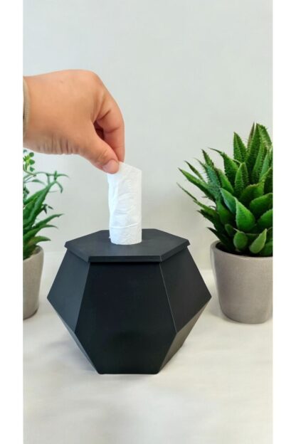 Hexagon Tuvalet Kağıdı Rulosu Uyumlu Dekoratif Peçetelik Siyah