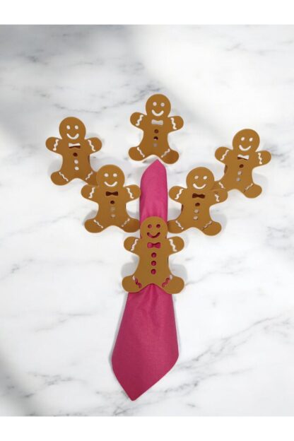 Yılbaşı Temalı Yeni Yıl Sofrası Kurabiye Adam Gingerbread Man Peçete Yüzüğü 6'lı Takım - Görsel 4