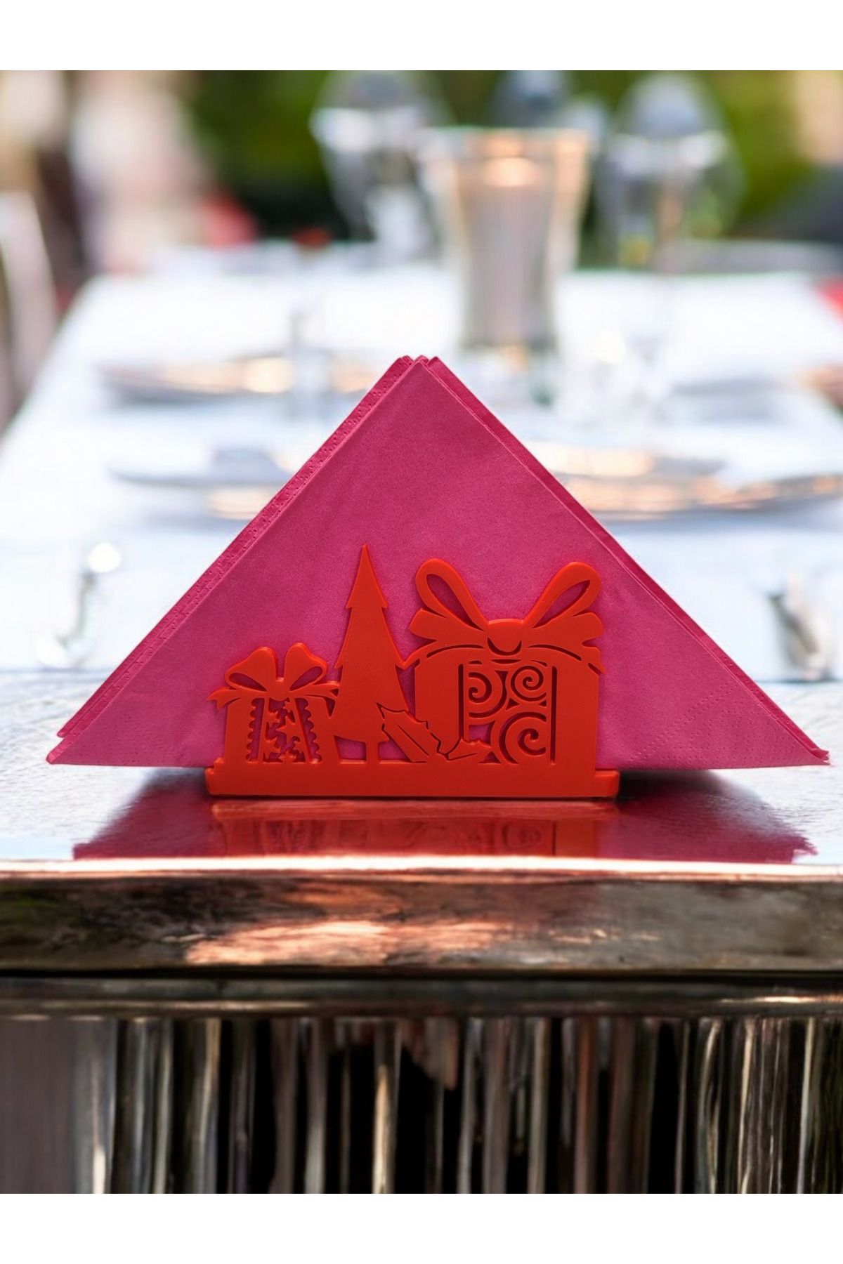 Yılbaşı Yeni Yıl Temalı Hediye Paketi Çam Ağacı Peçetelik Kırmızı