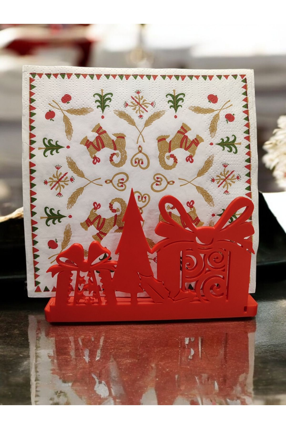 Yılbaşı Yeni Yıl Temalı Hediye Paketi Çam Ağacı Peçetelik Kırmızı - Görsel 2