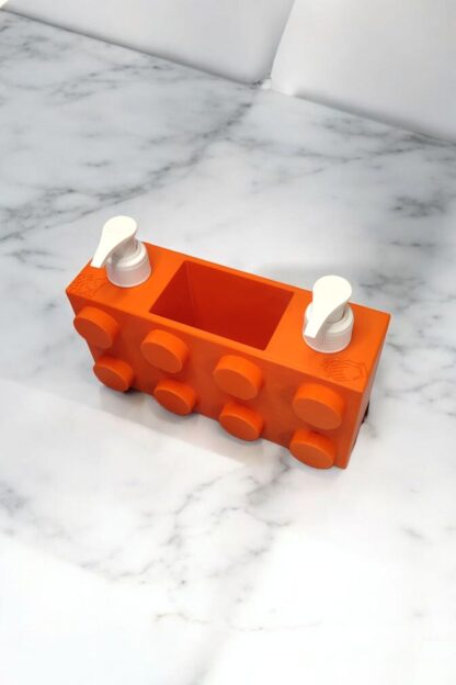 Renkli Brick Blok Özel Tasarım İkili Sabunluk ve Organizer Seti Turuncu - Görsel 2