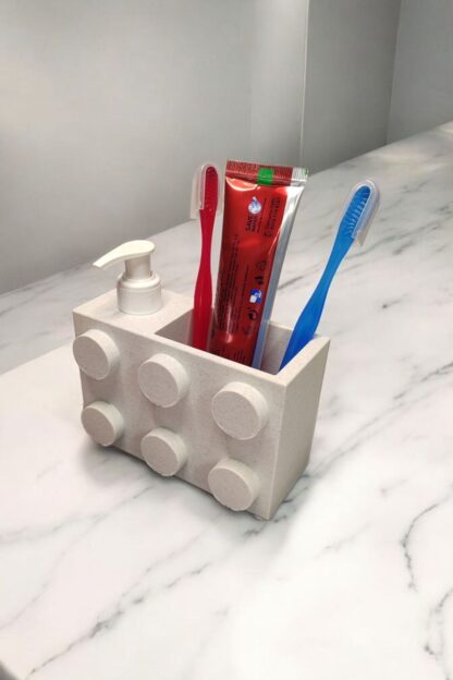 Renkli Brick Blok Özel Tasarım Sabunluk ve Organizer Seti Beyaz - Görsel 3