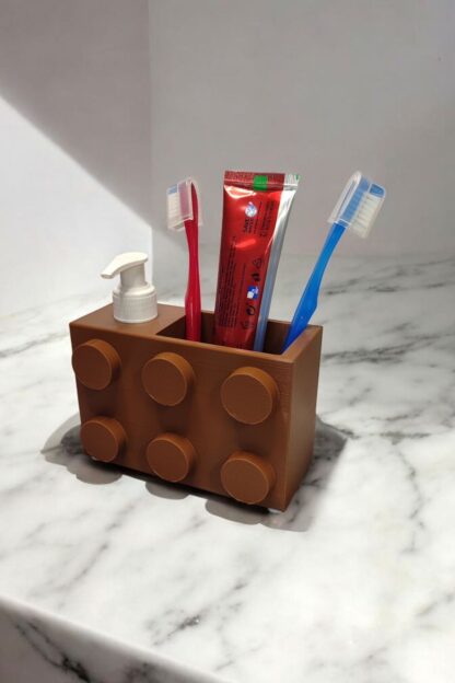 Renkli Brick Blok Özel Tasarım Sabunluk ve Organizer Seti Kahverengi - Görsel 3