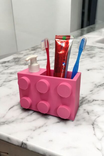 Renkli Brick Blok Özel Tasarım Sabunluk ve Organizer Seti Pembe - Görsel 3