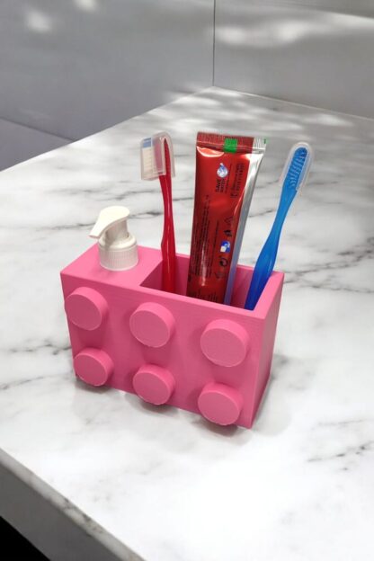 Renkli Brick Blok Özel Tasarım Sabunluk ve Organizer Seti Pembe - Görsel 4