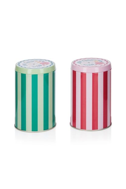 Çiçek Baskılı Metal Kurabiye Saklama Kabı 2'li 2 x 800ml Yeşil ve Kırmızı - Görsel 4