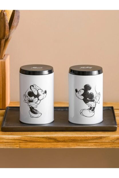 Mickey Mouse ve Minnie Mouse Baskılı Metal Kurabiye Saklama Kabı 2'li Set