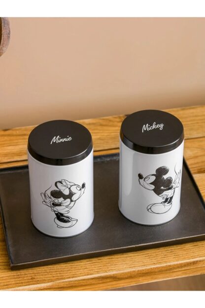 Mickey Mouse ve Minnie Mouse Baskılı Metal Kurabiye Saklama Kabı 2'li Set - Görsel 2