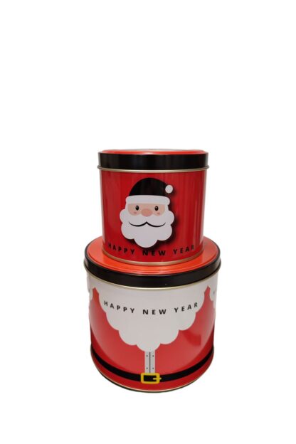Yılbaşı Noel Baba Baskılı Metal Saklama Kutusu Hediyelik Kurabiye Kutusu 2'li Set - Görsel 2