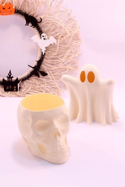 Halloween Cadılar Bayramı Dekoru Süsü Kuru Kafa Skull Hayalet Mumluk Tealight - Görsel 2