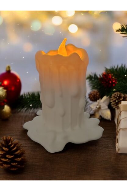 Led Mumlu Eriyen Alev Efektli Titreyen Led Mumlu Modern Dekoratif Şamdan Beyaz