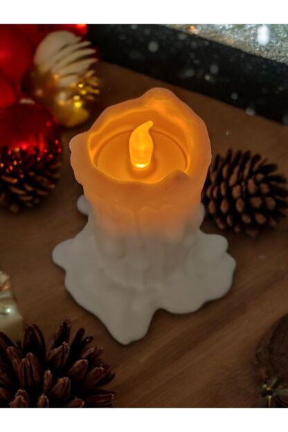 Led Mumlu Eriyen Alev Efektli Titreyen Led Mumlu Modern Dekoratif Şamdan Beyaz - Görsel 2