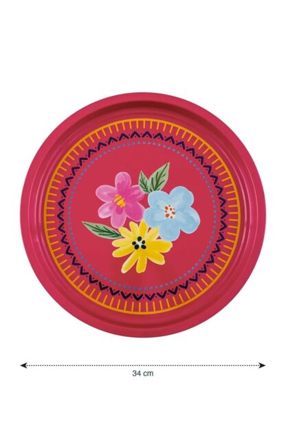 Çiçek Baskılı Metal Tepsi 34 Cm - Görsel 4