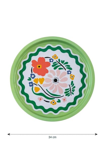 Çiçek Baskılı Metal Tepsi 34 Cm - Görsel 4