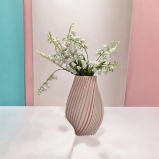 Burgulu Çizgili Iskandinav Tarz Özel Tasarım Dekoratif Vazo Pastel Pembe