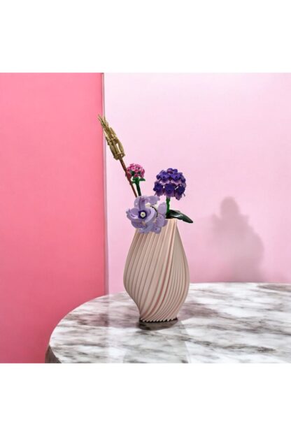 Burgulu Çizgili Iskandinav Tarz Özel Tasarım Dekoratif Vazo Pastel Pembe - Görsel 2