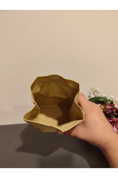 Buruşmuş Kese Kağıdı Çanta Şeklinde Dekoratif Vazo - Görsel 8