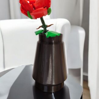Dev Lego Blok Görünümlü Siyah Vazo Ve Blok Kırmızı Gül Yapım Seti