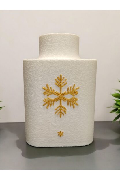 Kar Tanesi Özel Tasarım Dekoratif Vazo Beyaz 17 cm