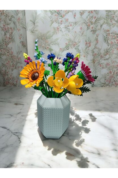 Lego Çiçek Uyumlu Özel Tasarım Büyük Dekoratif Vazo Pastel Mavi - Görsel 2