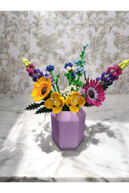 Lego Çiçek Uyumlu Özel Tasarım Büyük Dekoratif Vazo Pastel Mor - Görsel 2
