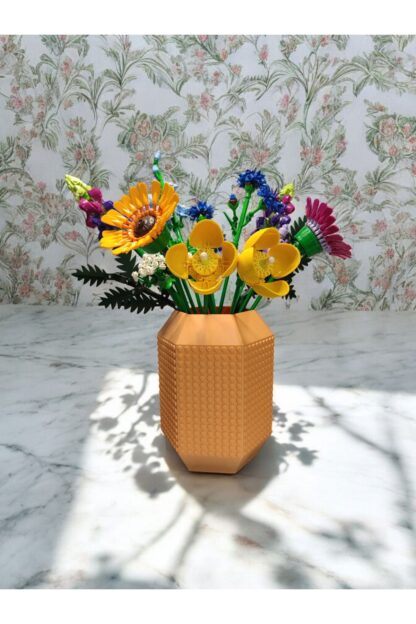 Lego Çiçek Uyumlu Özel Tasarım Büyük Dekoratif Vazo Pastel Turuncu