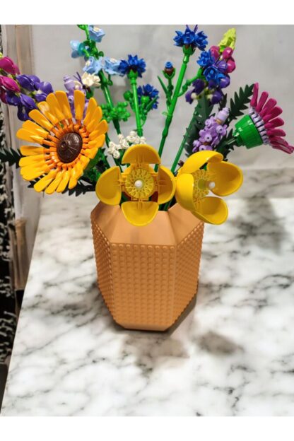 Lego Çiçek Uyumlu Özel Tasarım Büyük Dekoratif Vazo Pastel Turuncu - Görsel 2