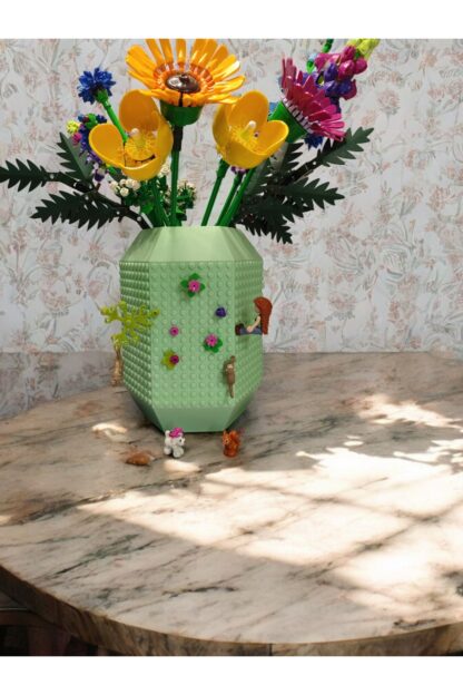 Lego Çiçek Uyumlu Özel Tasarım Büyük Dekoratif Vazo Pastel Yeşil