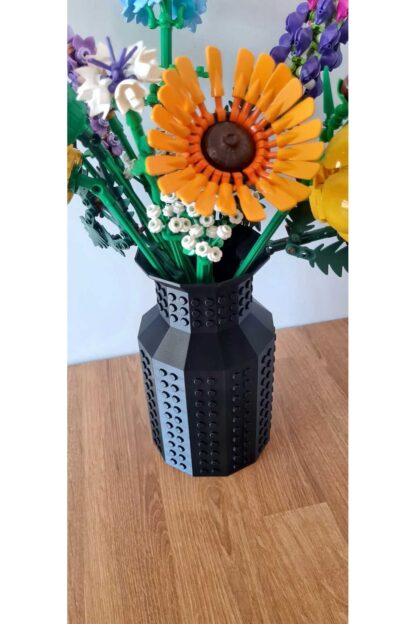 Lego Çiçek Uyumlu Özel Tasarım Dekoratif Vazo Siyah - Görsel 2