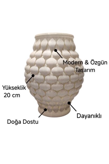 Pullu İskandinav Tarz Vazo Özel Tasarım Dekoratif Vazo Granit Beyaz - Görsel 2