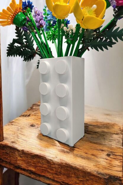 Renkli Blok Brick Özel Tasarım Modern Dekoratif Vazo Beyaz - Görsel 2
