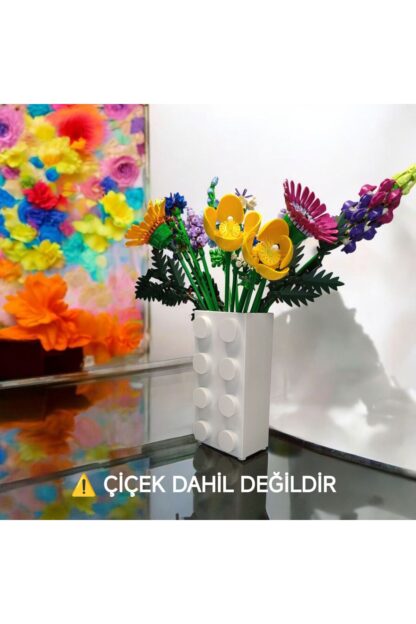 Renkli Blok Brick Özel Tasarım Modern Dekoratif Vazo Beyaz - Görsel 3