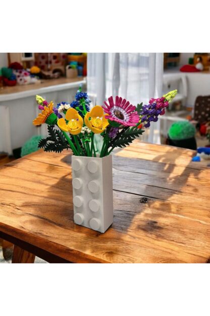 Renkli Blok Brick Özel Tasarım Modern Dekoratif Vazo Granit Beyaz