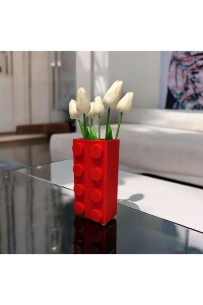 Renkli Blok Brick Özel Tasarım Modern Dekoratif Vazo Kırmızı - Görsel 3